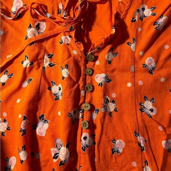 Free People Like A Lady Mini Dress in Orange Floral Print Size Medium - Picture 10 of 12